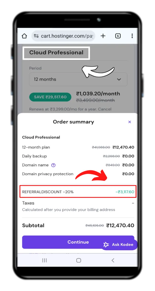 Hostinger Mobile Checkout Coupon Auto Applied